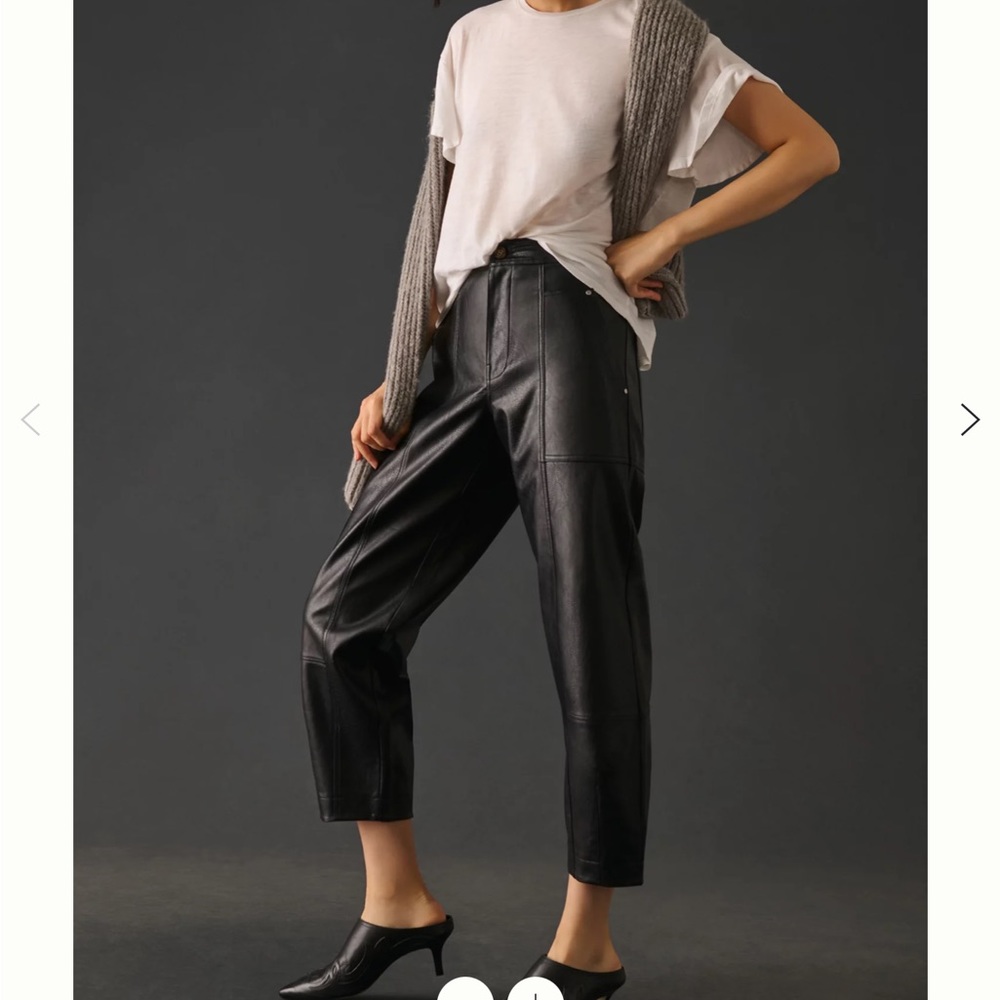 New By Anthropologie Black Faux Leather Utility Cargo Pants size 12.